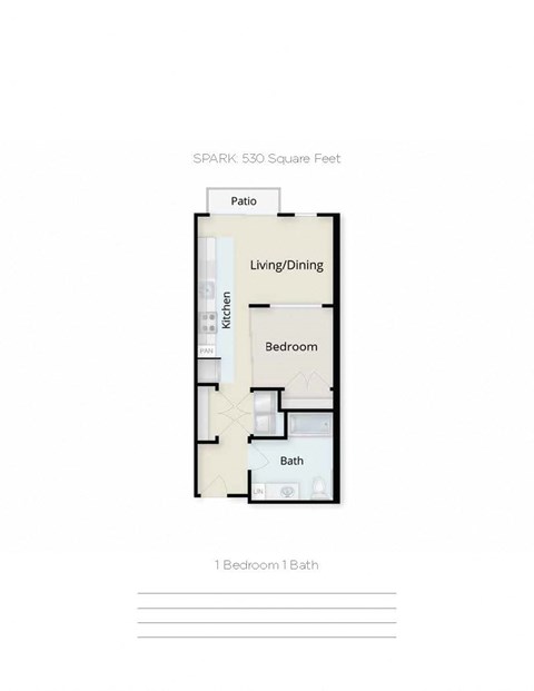 Floor plan for 1 bed, 1 bath, 547 sqft
